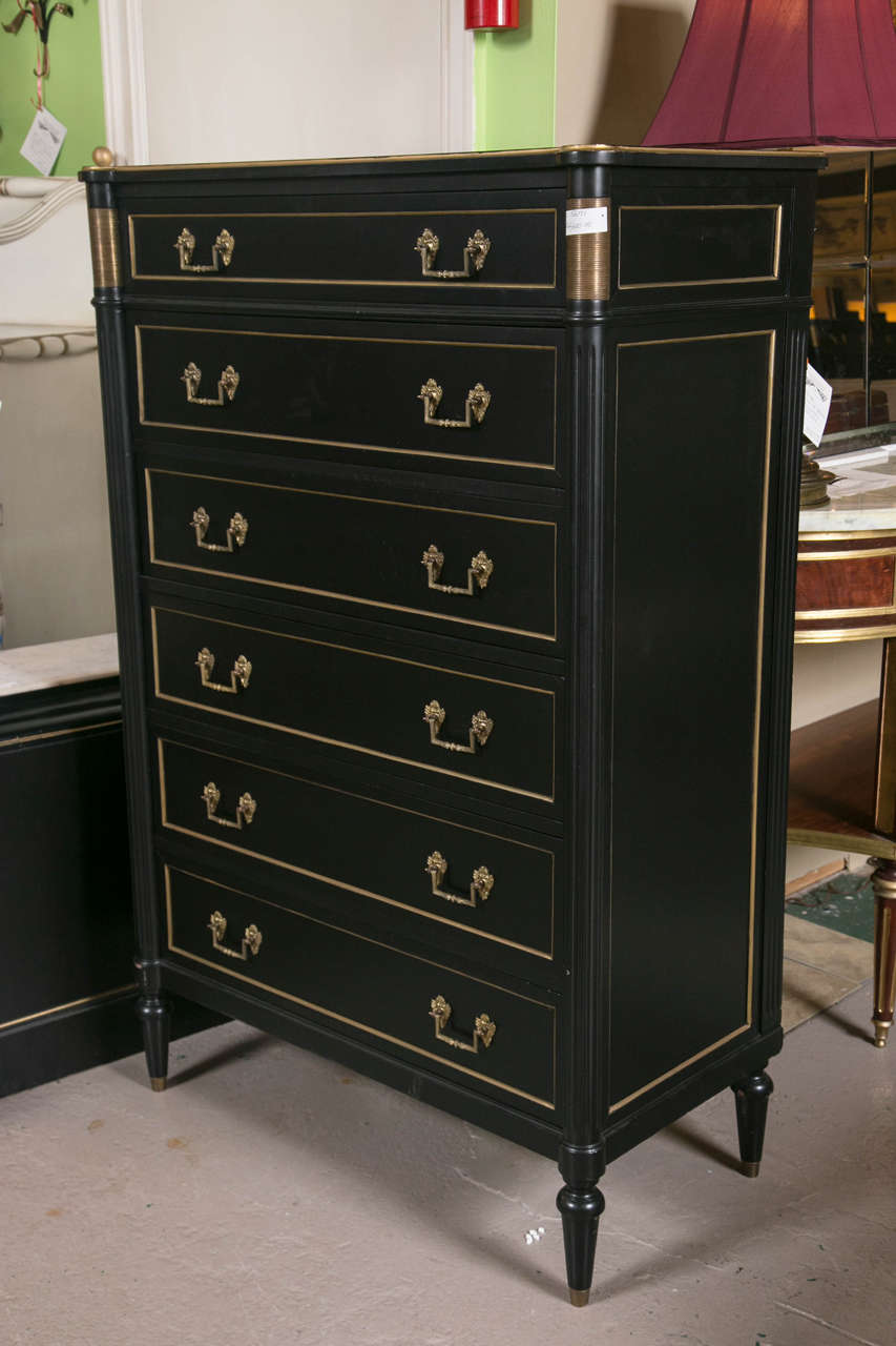 Ebonized High Chest Dresser Louis XVI Style Attributed to Maison Jansen 4