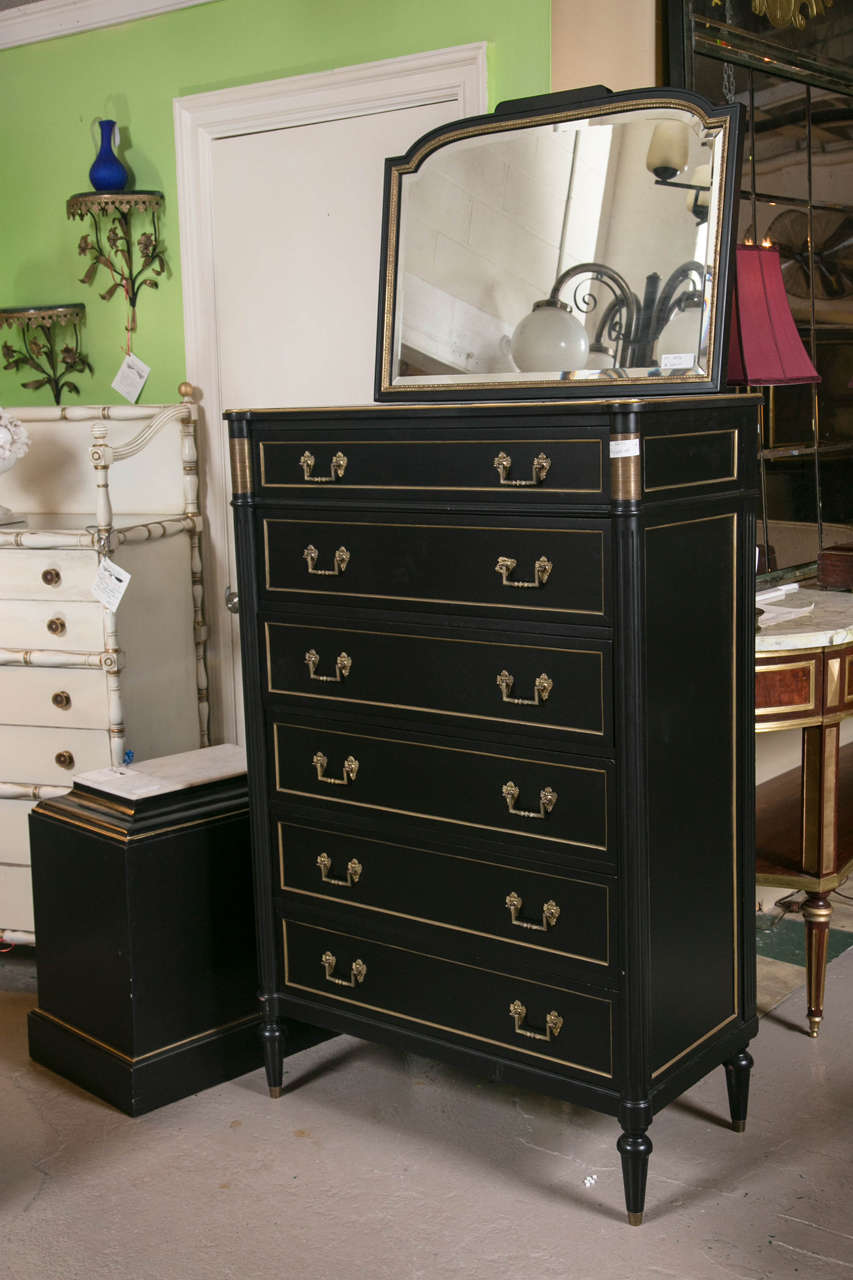 French Ebonized and Bronze Framed Mirror Attributed to Maison Jansen