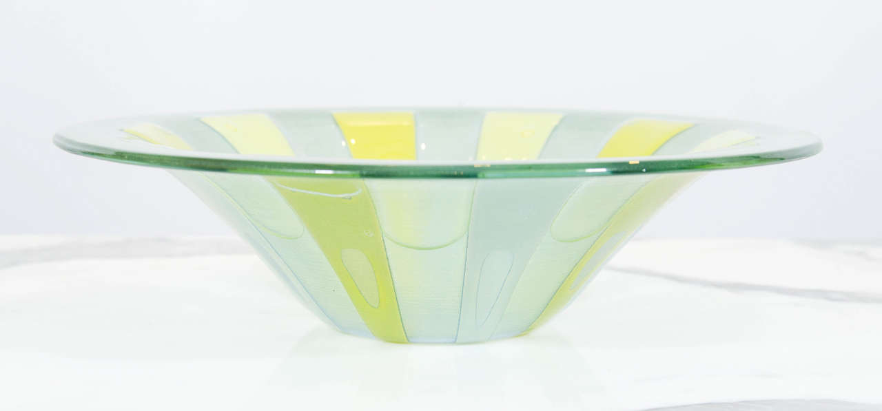Beautiful large bowl executed in the fused glass technique by the Higgins Studio. Please contact for location. 