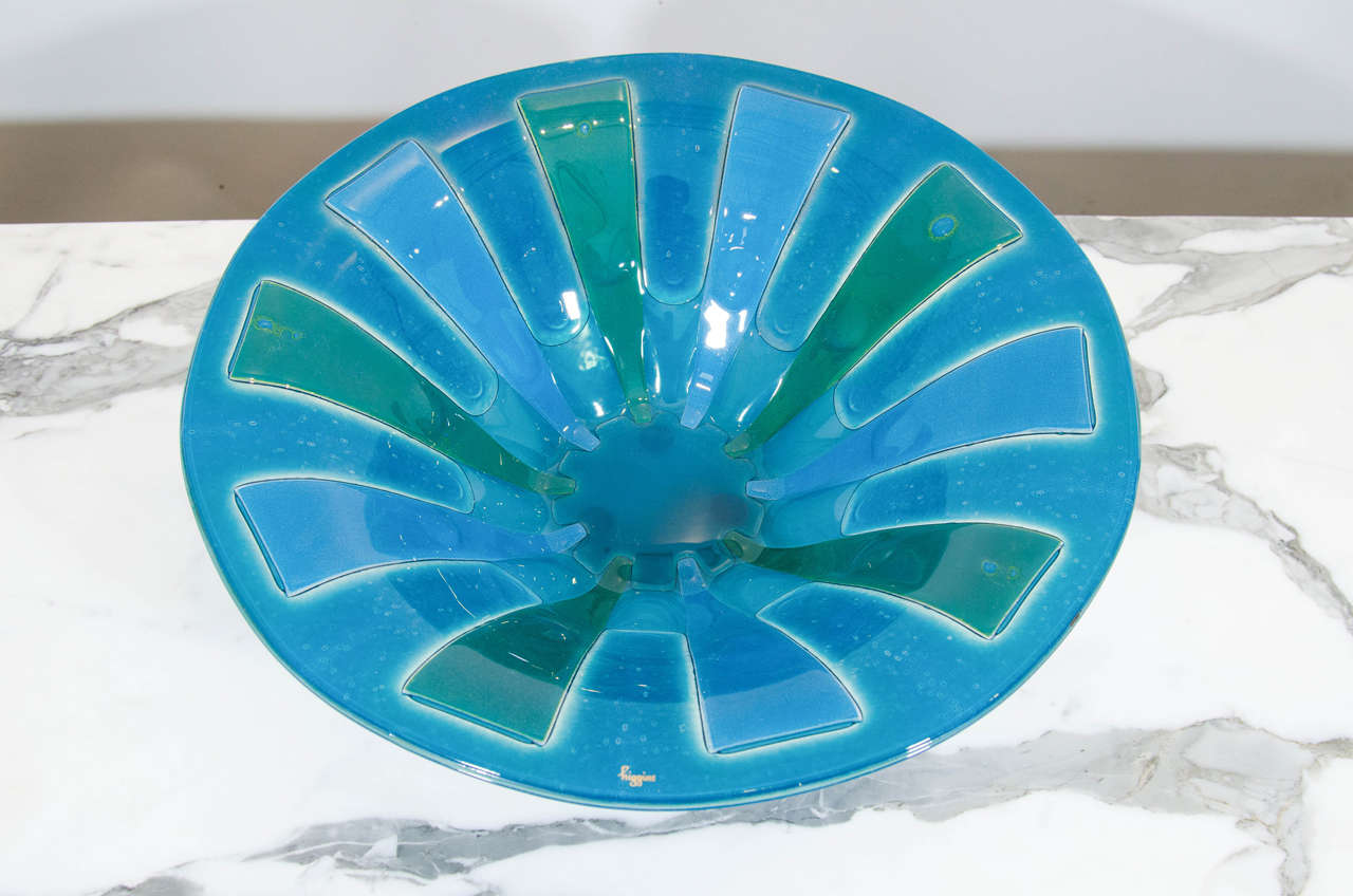 Mid-Century Modern Very Large Fused Glass Bowl by Michael and Frances Higgins