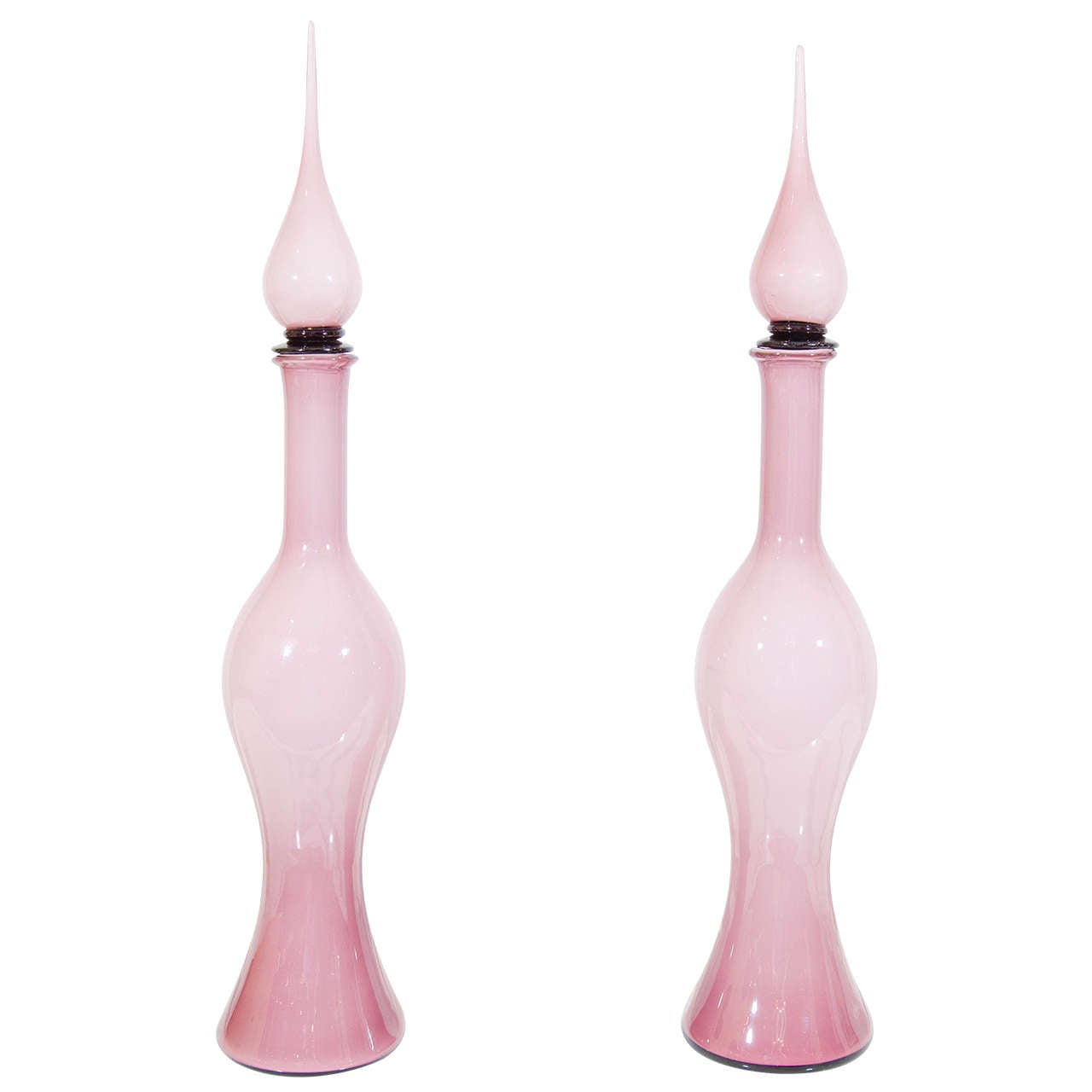 Pair of Lavender Empoli Decanters For Sale