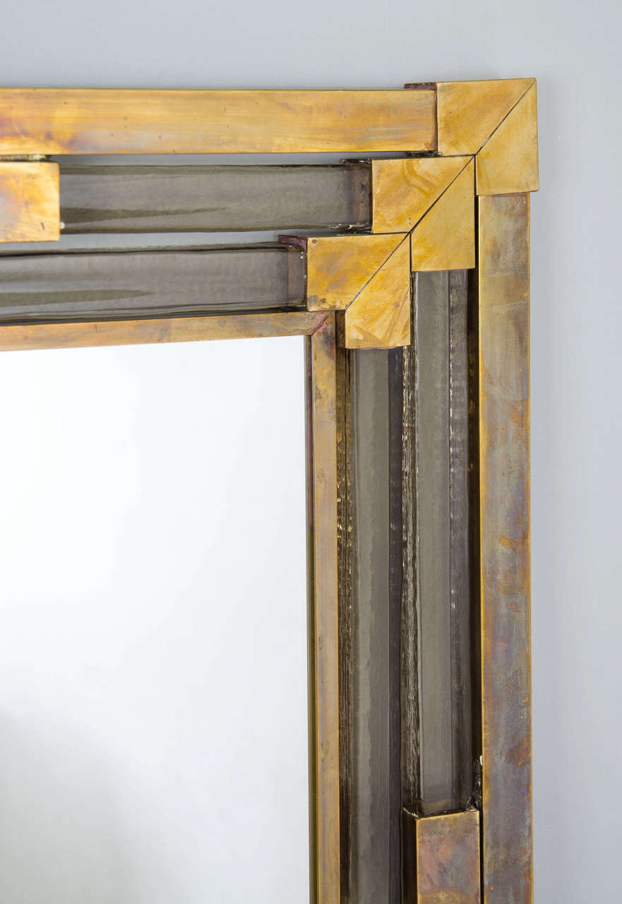 1950s Italian Brass and Glass Mirror In Excellent Condition In London, GB