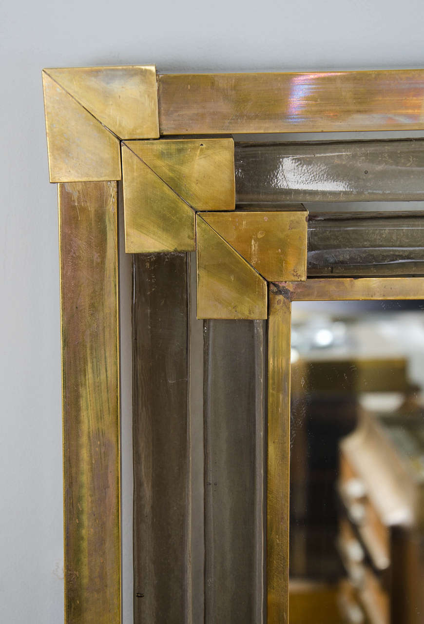 Mid-20th Century 1950s Italian Brass and Glass Mirror