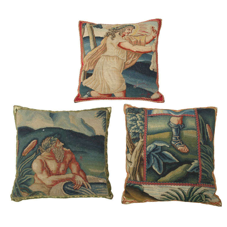 A  SET OF THREE GROS  POINT FACED CUSHIONS. 17th/18th CENTURY For Sale