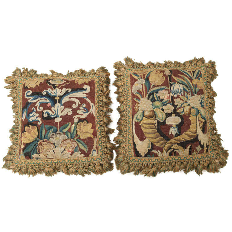 A PAIR OF AUBUSSON TAPESTRY CUSHIONS. FRENCH, EARLY 19th CENTURY For Sale