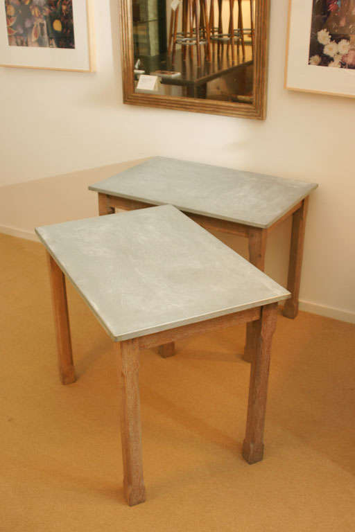 Pair of 19th Century Arts & Crafts Zinc-Topped Limed Oak Tables