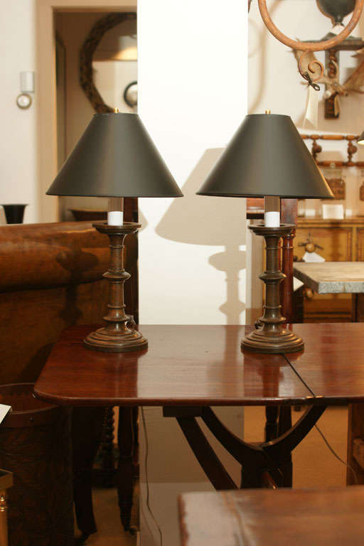 Pair of Turn-of-the-Century Oak Arts & Crafts Lamps