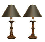Pair of Turn-of-the-Century Oak Arts & Crafts Lamps