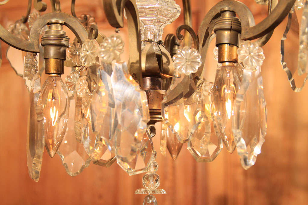 Bronze Narrow French Crystal Chandelier For Sale