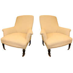 Pair of French Square Backed Napoleon III Arm Chairs