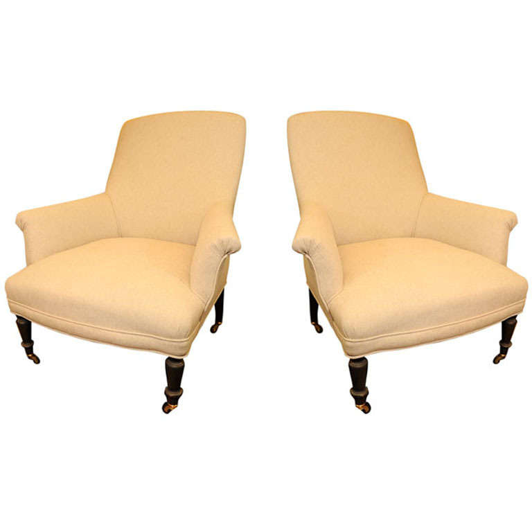 Pair of French Square Backed Napoleon III Arm Chairs