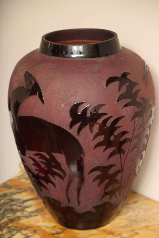 Etched Art Deco Daum Nancy Large Decorative Vase For Sale