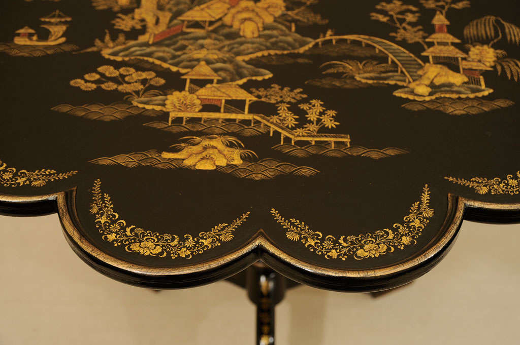 20th Century Hand-Painted Chinoiserie Pie Crust Table, England, Late 20th C.