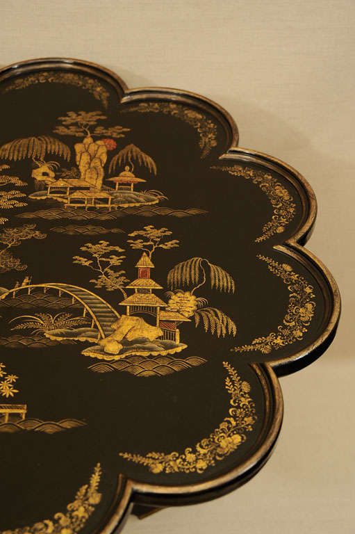 Wood Hand-Painted Chinoiserie Pie Crust Table, England, Late 20th C.