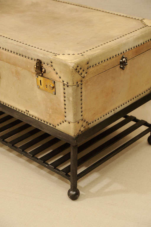 Vintage Vellum Parchment Trunk on Stand, England, c. 1925