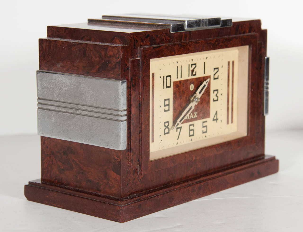 Art Deco Skyscraper Style Jaz Clock in Bakelite and Chrome