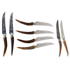 Set of Eight Horn Handled Knives by Lewis. Rose and Co., Sheffield England