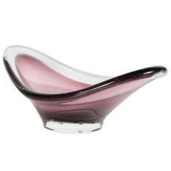 Gorgeous Mid-Century Murano Glass Bowl in Dark Amethyst and Clear Glass
