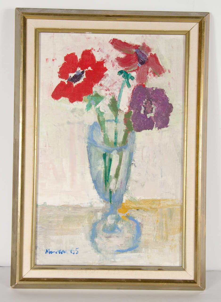 Mid-Century Modernist Oil Painting "Les 3 Anemones" by Jean-Jacques Morvan