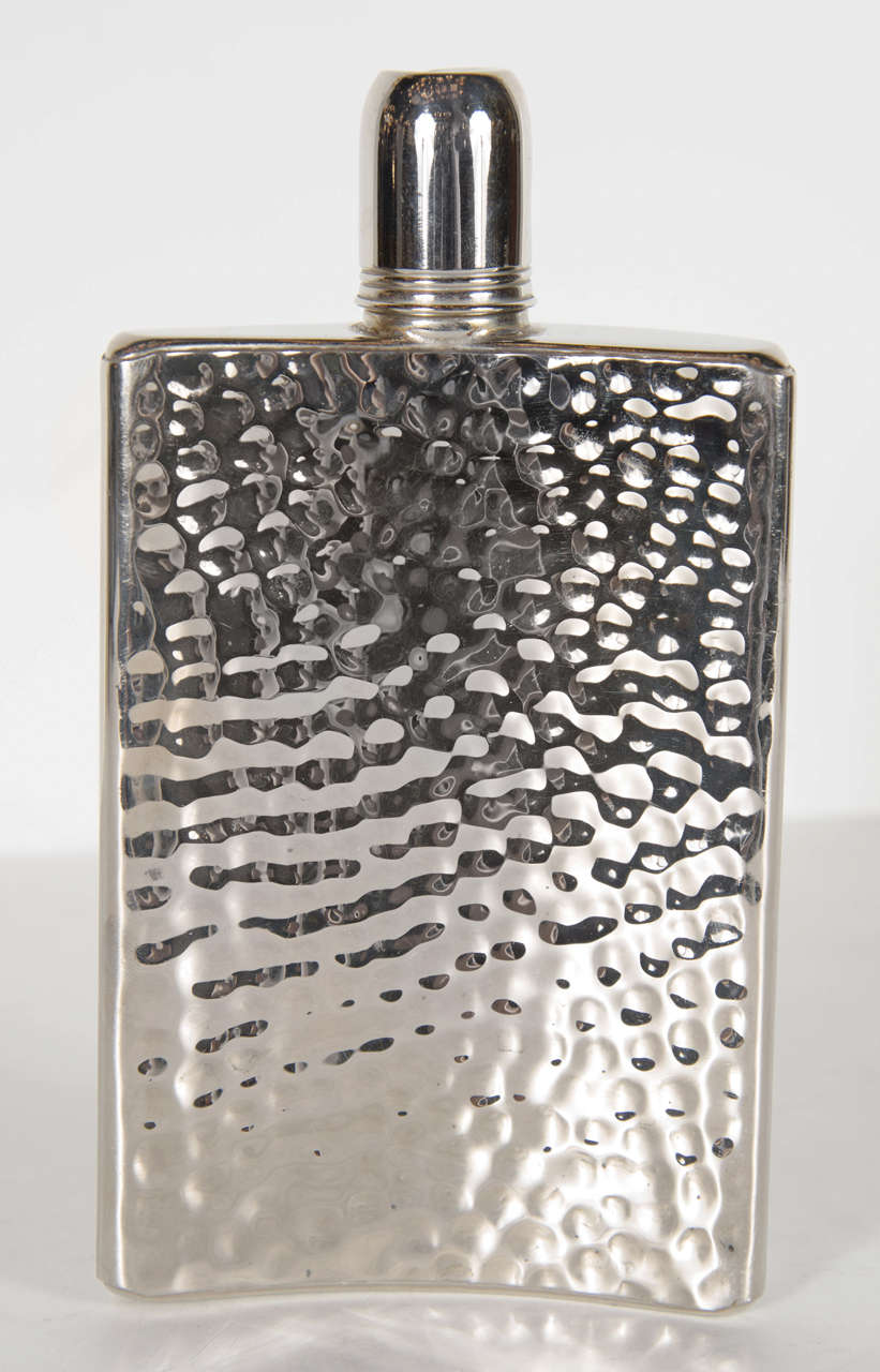 Mid-Century Modernist Beaten Nickel Hip Flask