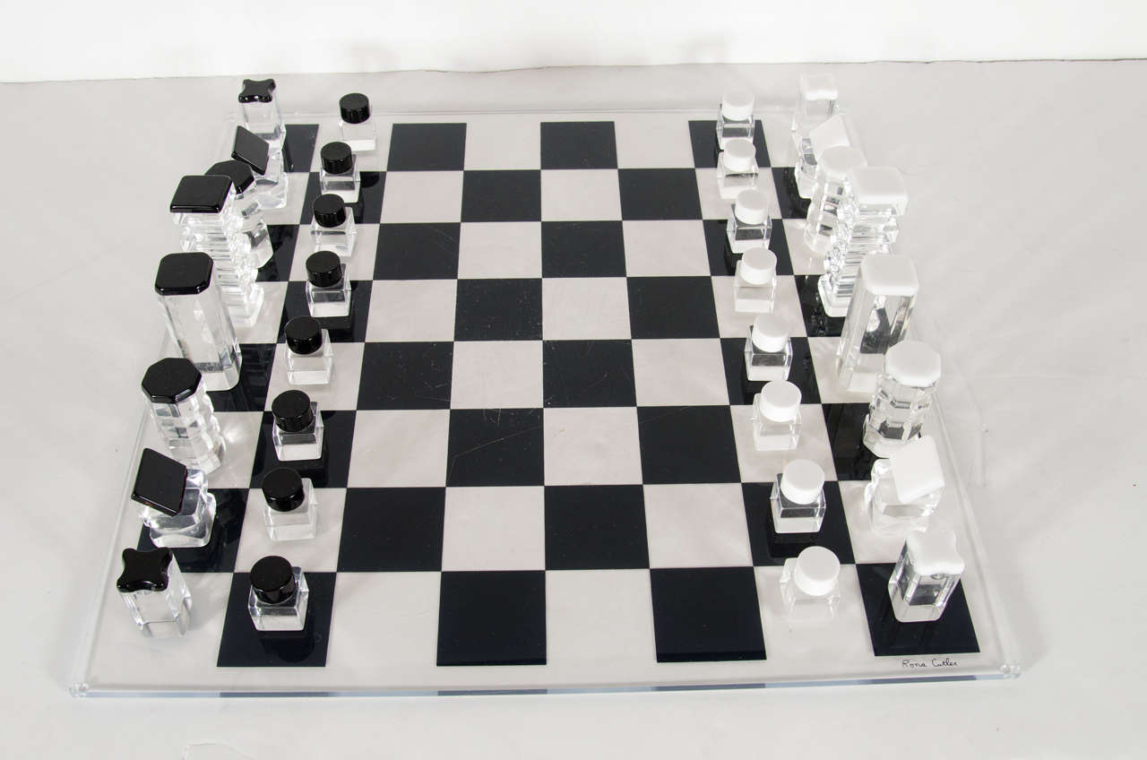 American Mid-Century Modernist Lucite Chess Set by Rona Cutler