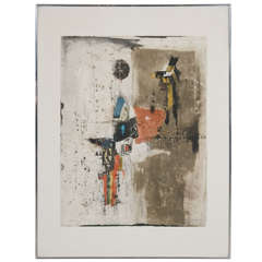 Mid-Century Modernist Abstract Etching by Johnny Friedlaender