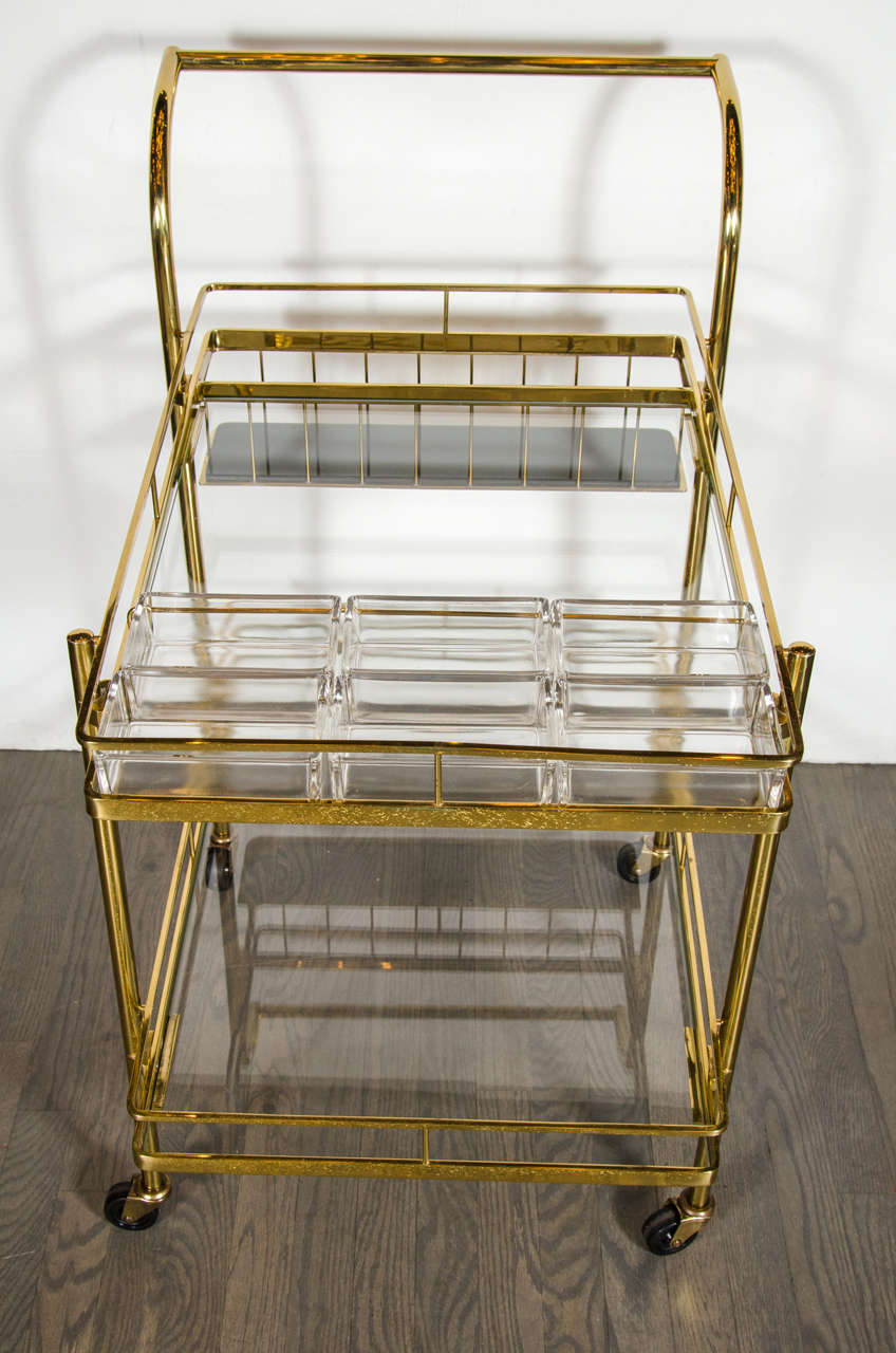 Mid-20th Century Sophisticated Mid-Century Modern Bar Cart in Brass with Glass Shelves