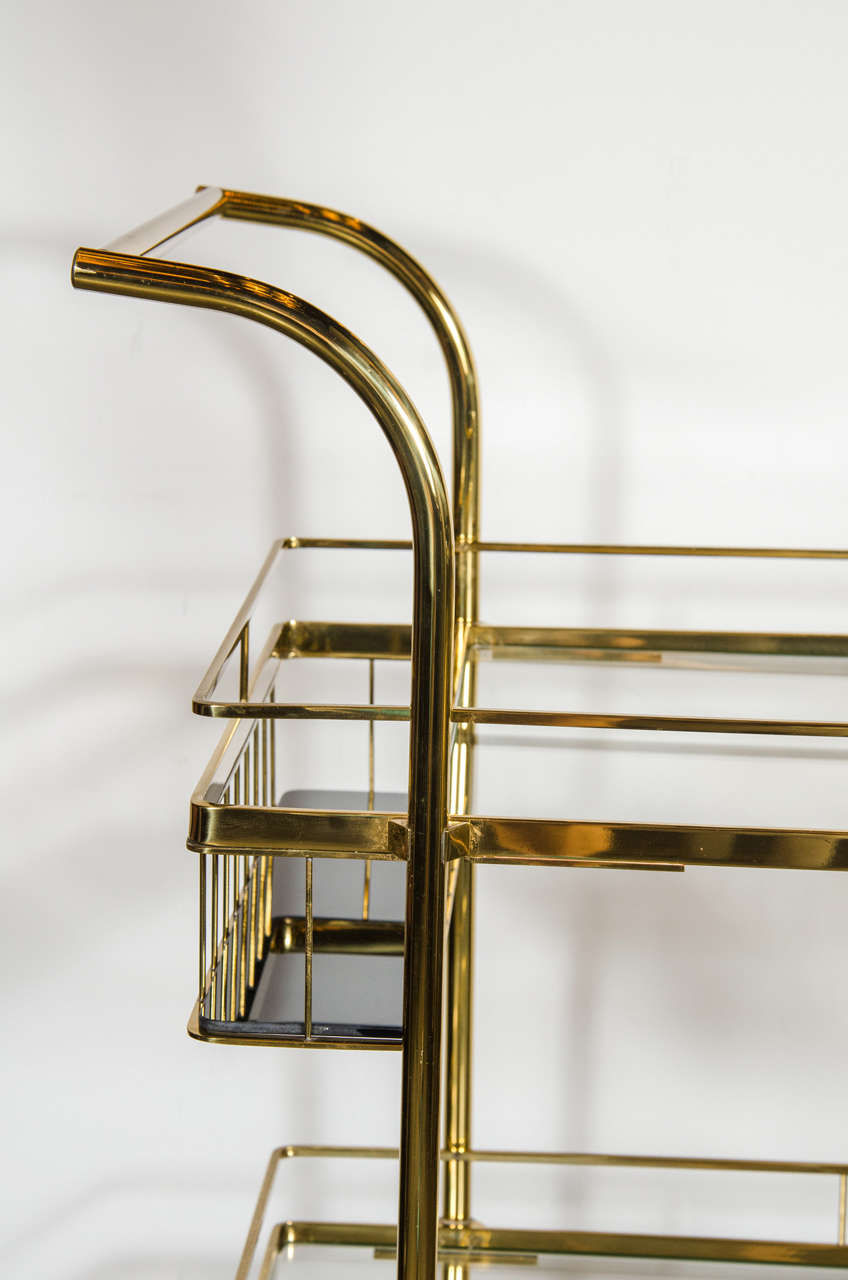Sophisticated Mid-Century Modern Bar Cart in Brass with Glass Shelves 1