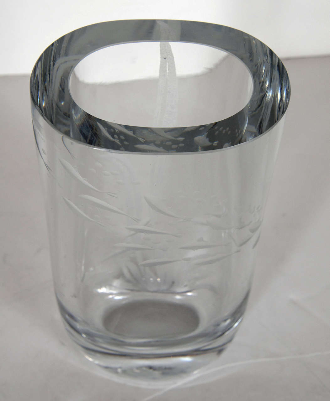 Mid-20th Century Mid-Century Modernist Swimming Fish Etched Crystal Vase by Kosta Boda
