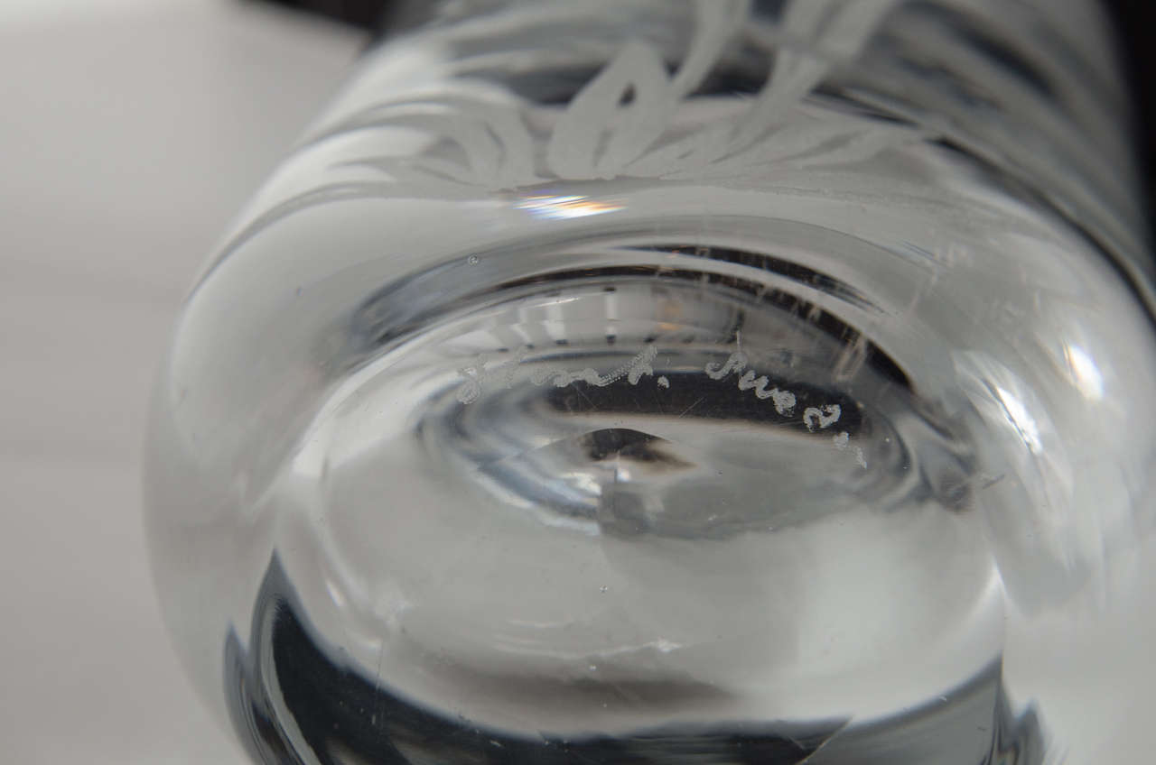 Mid-Century Modernist Swimming Fish Etched Crystal Vase by Kosta Boda 1