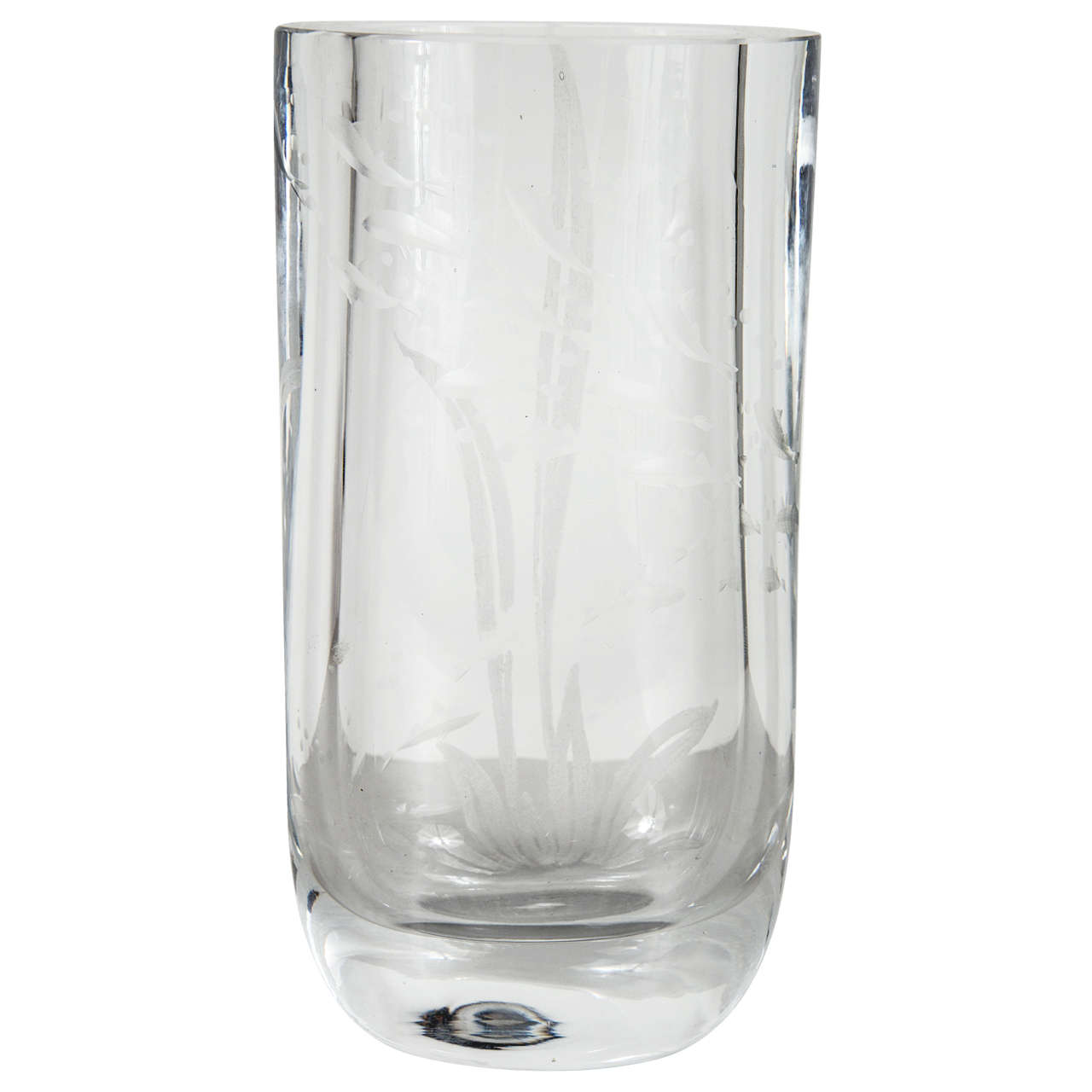 Mid-Century Modernist Swimming Fish Etched Crystal Vase by Kosta Boda
