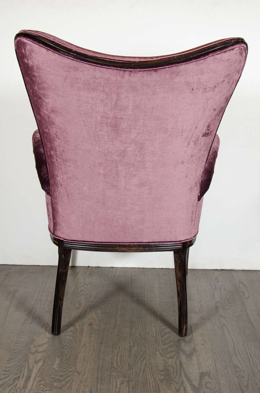 Mid-20th Century Pair of 1940s Wingback Chairs in Smoked Amethyst Velvet by Grosfeld House