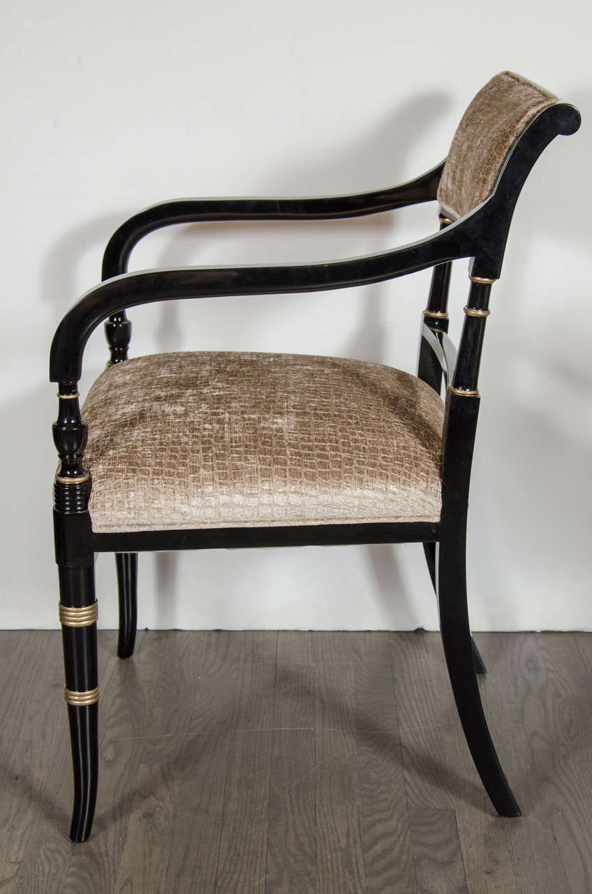 Mid-20th Century Elegant Pair of Mid-Century Modernist Neoclassical Scroll Arm Chairs