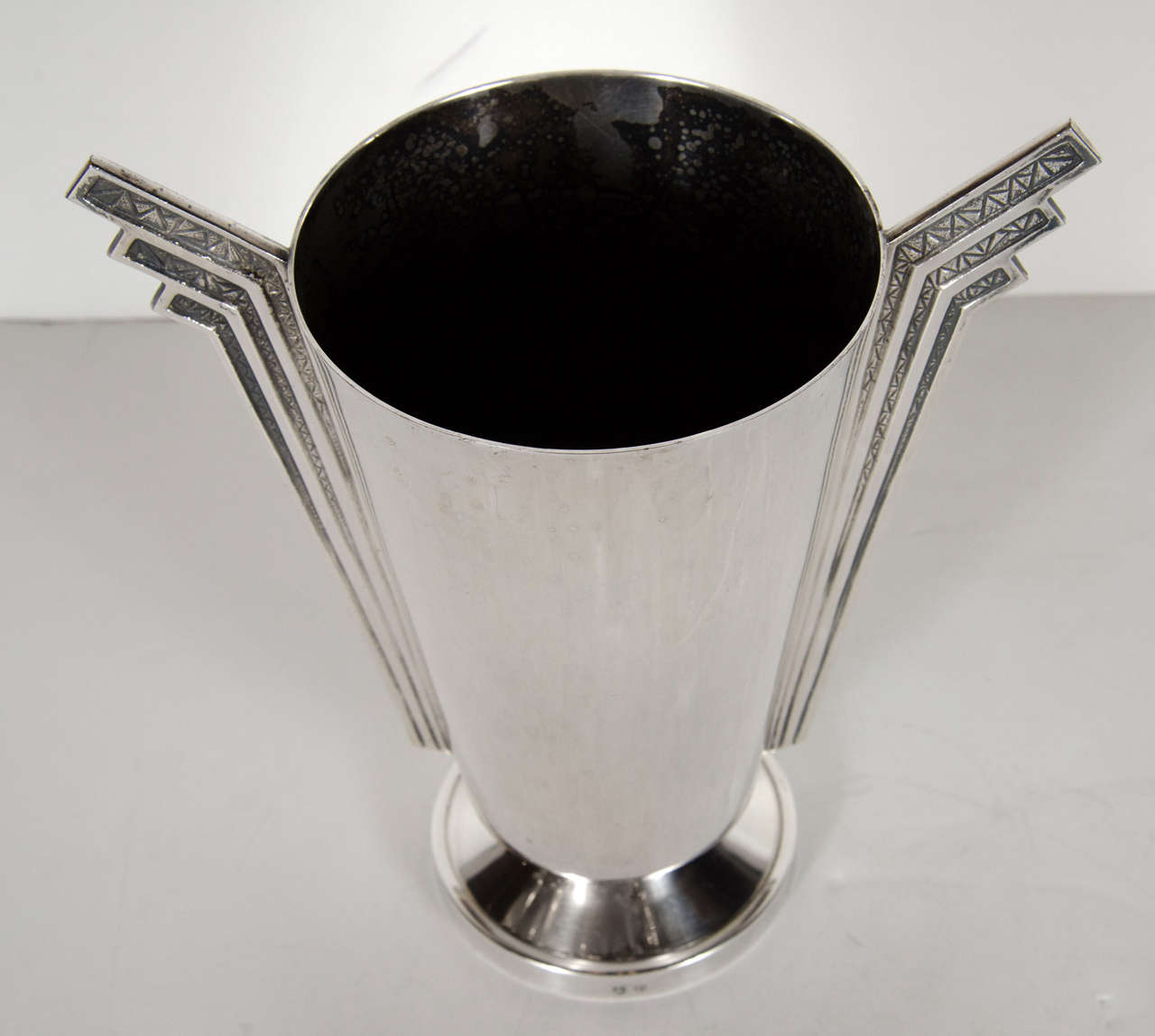 French Stunning Art Deco Skyscraper Style Silver Plate Vase