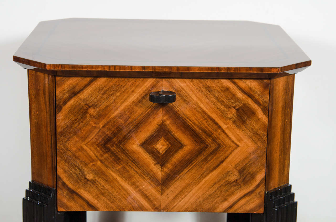 American Impressive Art Deco Bar Table with Drop-Down Doors and Bookmatched Walnut Inlay