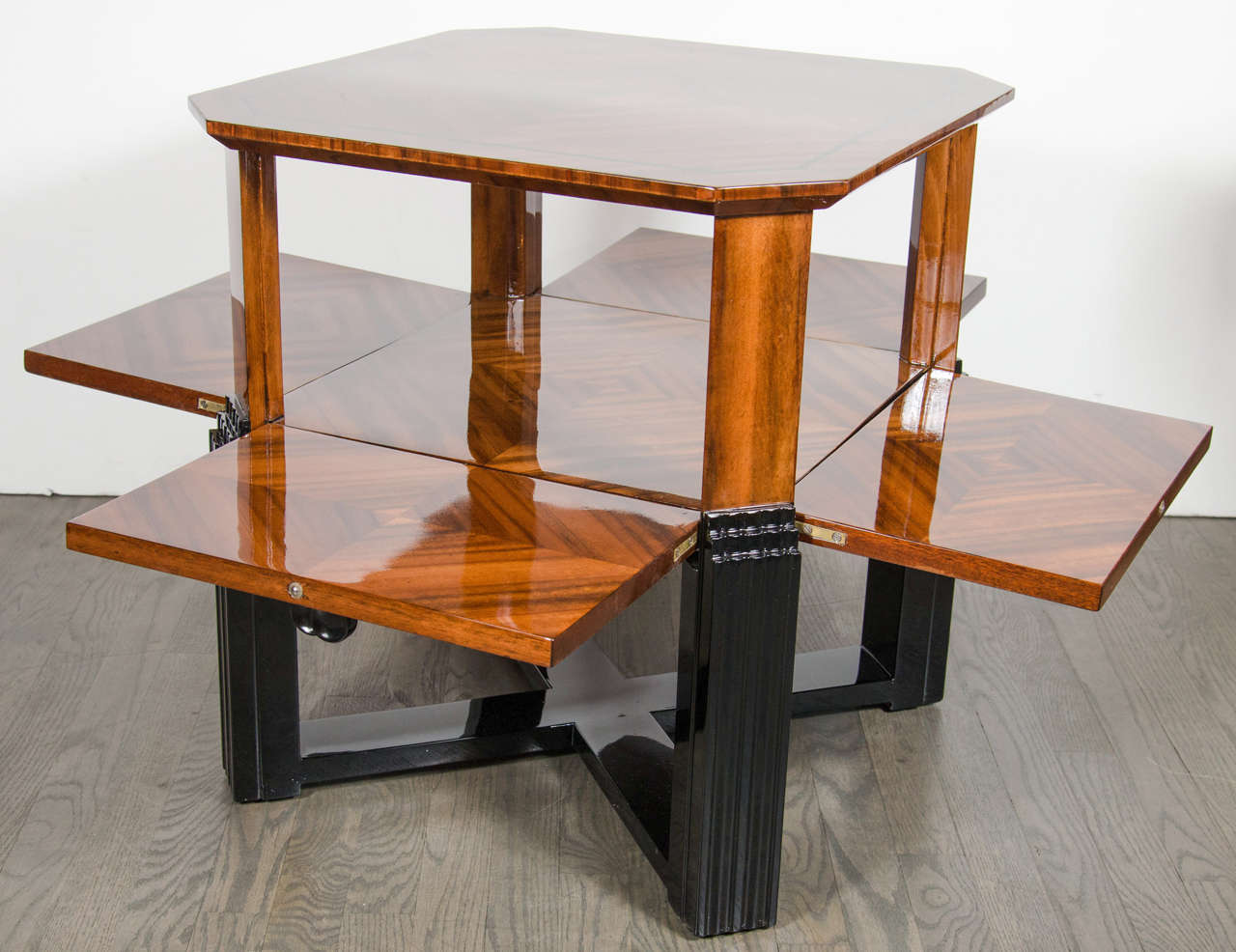 Impressive Art Deco Bar Table with Drop-Down Doors and Bookmatched Walnut Inlay 3