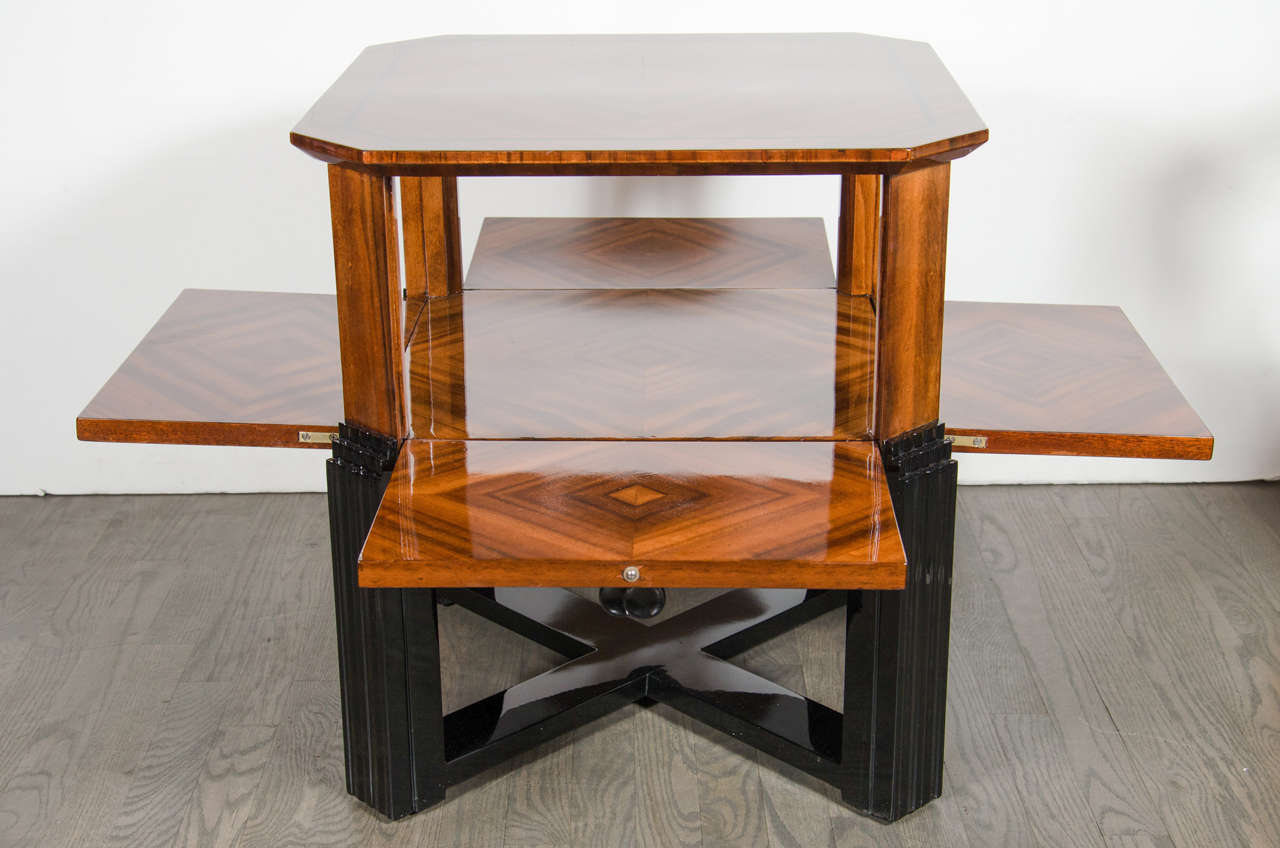 Impressive Art Deco Bar Table with Drop-Down Doors and Bookmatched Walnut Inlay 4
