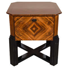 Impressive Art Deco Bar Table with Drop-Down Doors and Bookmatched Walnut Inlay