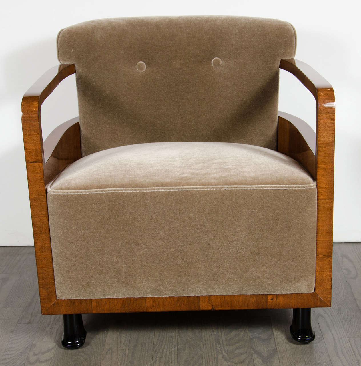 Paire de fauteuils Art Déco Bauhaus avec incrustation exotique et rembourrage en mohair