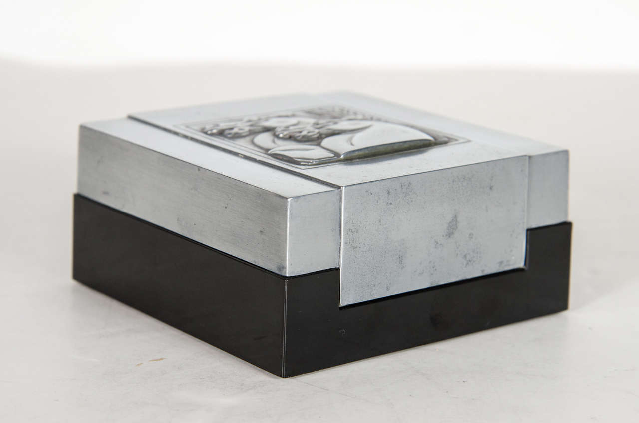 Art Deco Pegasus Box in Bakelite and Nickel