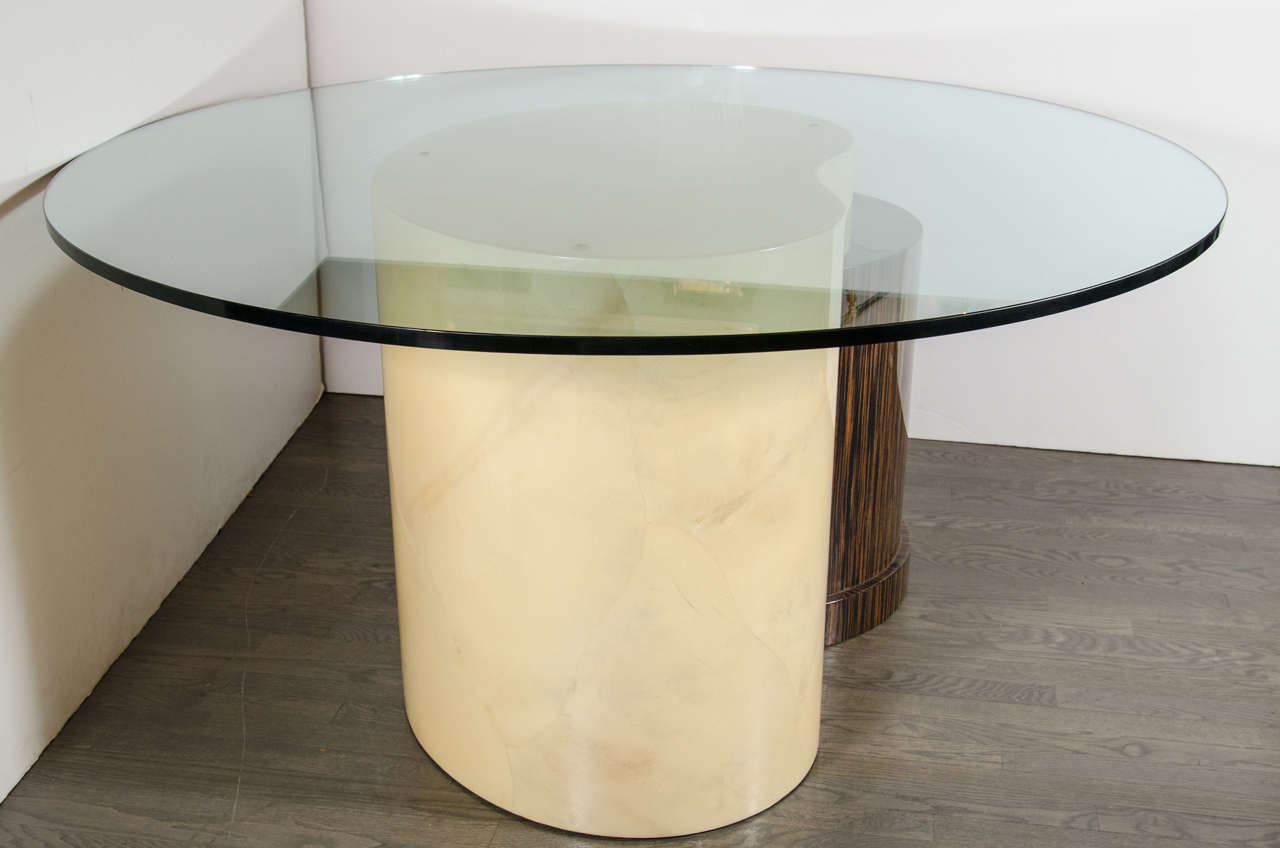 Mid-Century Modernist Lacquered Goatskin, Glass and Macassar Dining Table 2