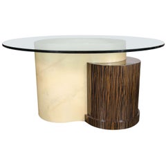 Mid-Century Modernist Lacquered Goatskin, Glass and Macassar Dining Table