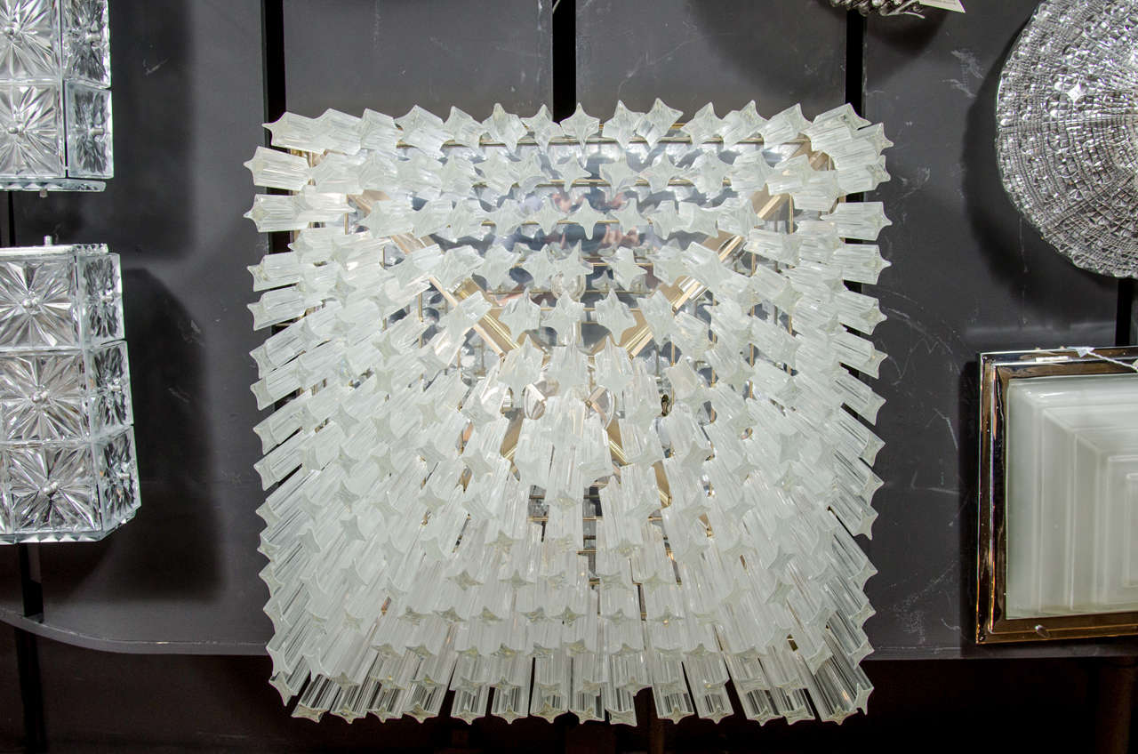 Mid-Century Modernist Crystal Flush Mount Chandelier by Camer In Excellent Condition In New York, NY