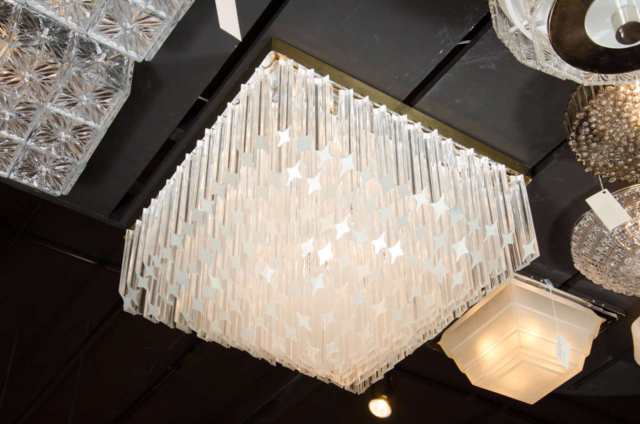 Mid-Century Modernist Crystal Flush Mount Chandelier by Camer 1