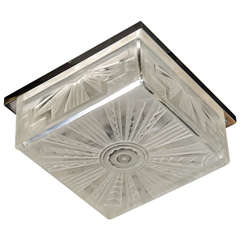 Superb Art Deco Flush Mount by Sabino in Frosted Glass and Nickeled Bronze