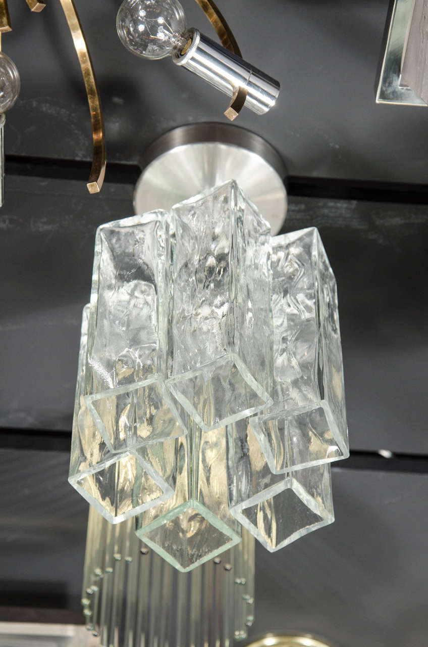 Pair of Mid-Century Modernist, Square Tronchi Flush Mount Chandeliers