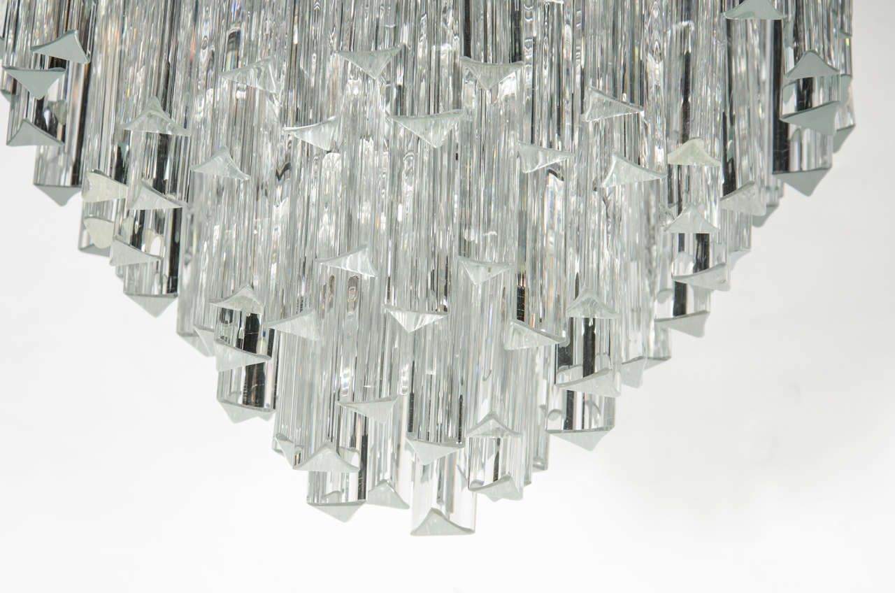 Italian Mid-Century Modernist Cascading Camer Chandelier with Chrome Fittings
