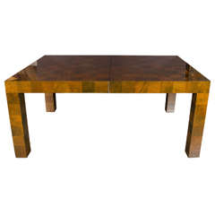 Luxe Mid-Century Modernist Burled Walnut Parquetry Dining Table