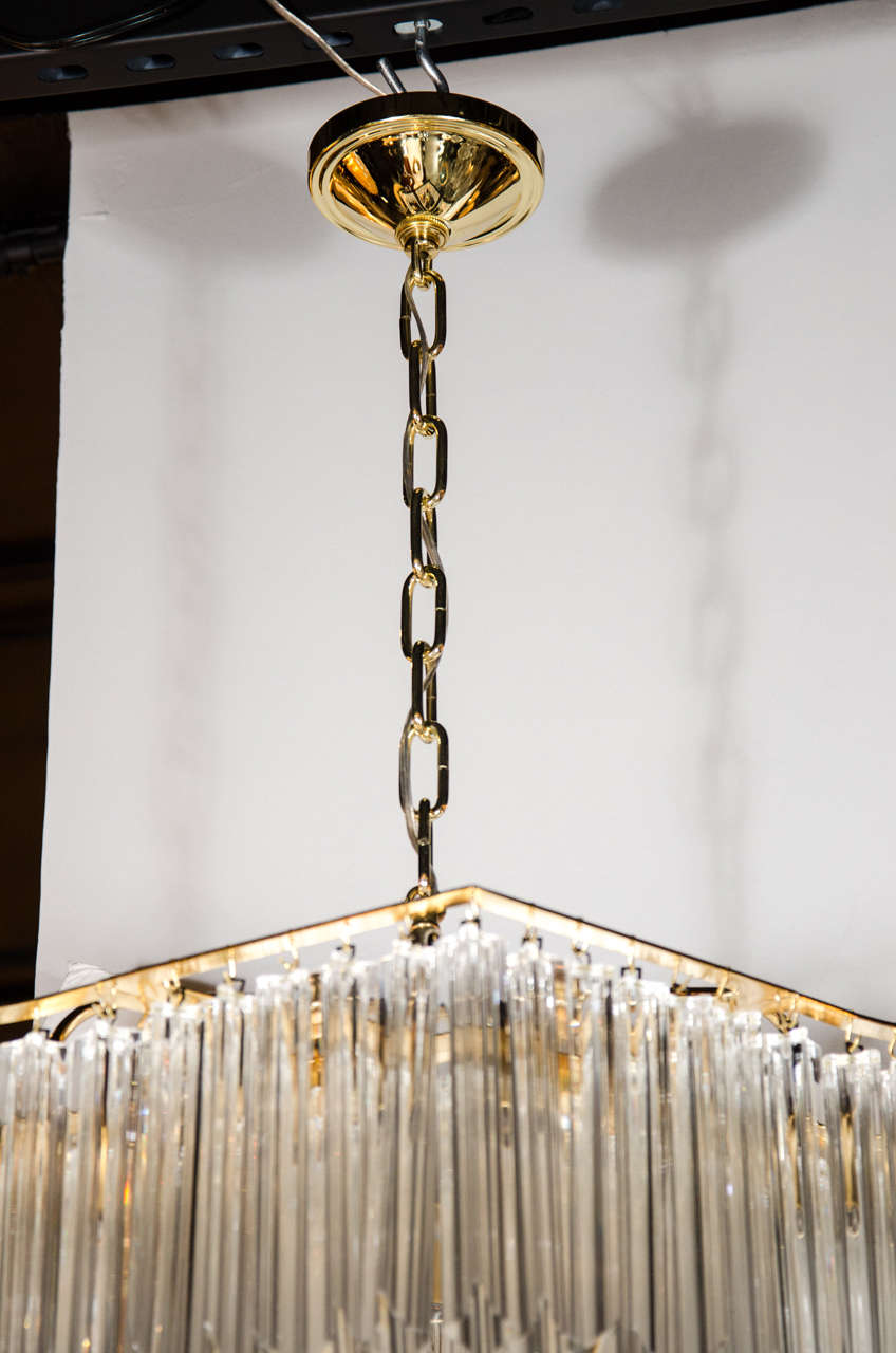 Mid-Century Modern Sophisticated Pagoda Style, Camer Crystal Chandelier with Brass Fittings For Sale