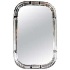 Stunning Mid-Century Lucite Bordered Mirror with Chrome Detail by Prismatiques